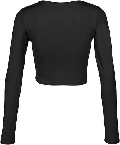 Vista 4 de Artfish Women's Long Sleeve Scoop V Neck Crop Top 04# Cuello en V Negro