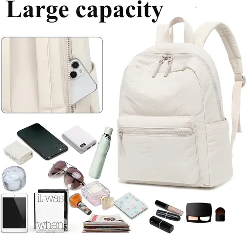 Vista 8 de LEDAOU Mini mochila para niñas, bonita mochila pequeña para mujeres, adolescentes, niños, escuela, viajes, bolso de hombro, beige, dorado