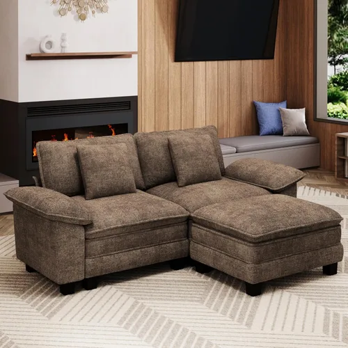 Vista 25 de Sofá seccional en forma de U de 123 pulgadas con cojines tipo nube, juego de sofá modular de asiento profundo con 5 asientos y 2 otomanos, brazos