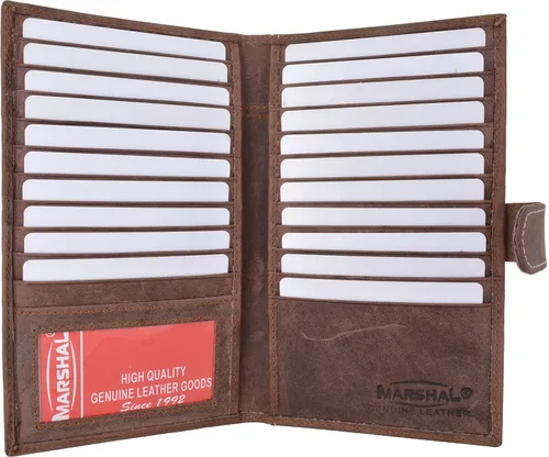 Vista 23 de Marshal Billetera de Cuero Bifold con Bloqueo RFID para Hombres y Mujeres Soporte de Cuero Genuino con 19 Ranuras, 2 Compartimentos para Billetes