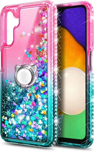 Vista 2 de NZND Funda compatible con Samsung Galaxy A14 5G con protector de pantalla de vidrio templado (cobertura máxima), soporte de anillo/correa de muñeca