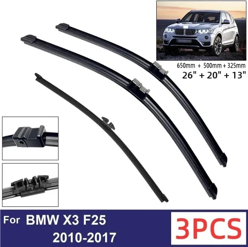 Vista 2 de Car Wiper Compatible with BMW X3 F25 2010-2017 Car Front Rear Wiper Blades Soft Rubber Windscreen Wipers Auto Windshield 26"+20"+13" 2014 2015 2016