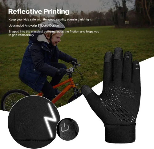Vista 5 de Guantes de invierno para niños, repelentes al agua, pantalla táctil, forro polar cálido, antideslizantes, para niños, niñas y adolescentes de 3 a 15