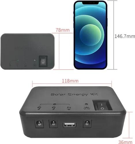 Vista 2 de Sistema de iluminación solar para el hogar de 6Ah con kit de panel solar de 3W 5V, 2 bombillas LED - Luz portátil para exteriores, camping, viajes