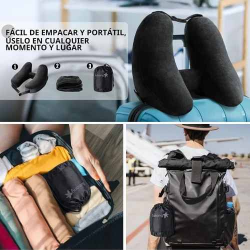 Vista 5 de Sunany Almohada cervical de viaje para almohada de avión que soporta cómodamente la cabeza, el cuello y la barbilla, almohada de viaje inflable
