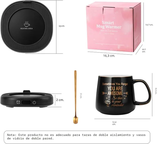 Vista 9 de Juego de Taza de Café Calentador y Eres Increíble, Calentador de Tazas Eléctrico para Escritorio, Calentador de Bebidas con 4 Ajustes