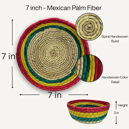 Vista 3 de Jacq & Jürgen - Cestas de palma tejidas a mano, paquete de 3 unidades, multicolor, paquete de tamaño mediano, tortillero mexicano tradicional