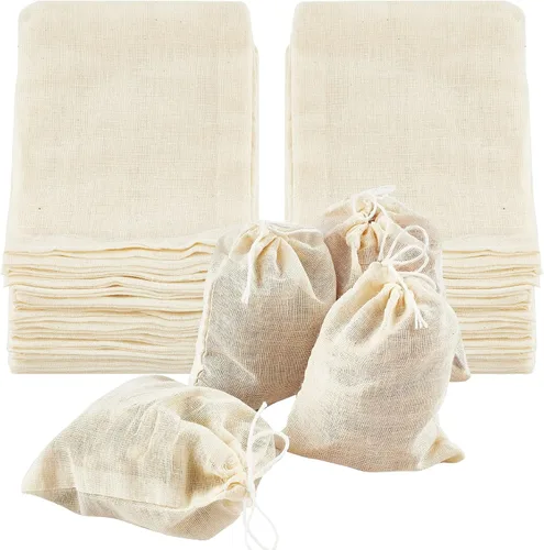 Vista 9 de TUZAZO Bolsas de Té Reutilizables - Paquete de 24 Bolsas de Gasa de Algodón Natural Sin Blanquear de Muselina Tipo Saquito para Colar Café Té e