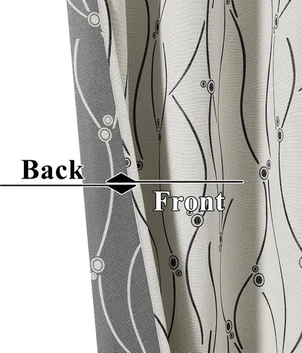 Vista 4 de Joywell Cortinas jacquard con ojales para sala de estar, 108 pulgadas de largo, línea ondulada negra con patrón de puntos, cortinas bordadas
