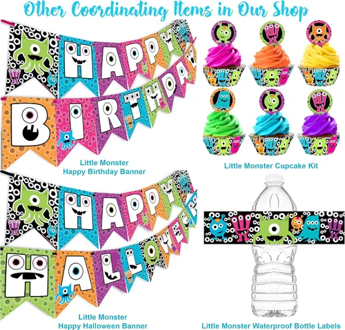 Vista 2 de Banderín de Little Monster Happy Halloween - Suministros para fiesta de Halloween - Decoraciones para fiestas - HH