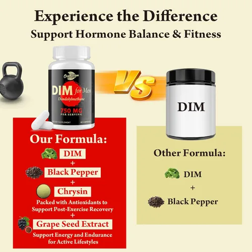 Vista 5 de Orinthalixium DIM para Hombres 750MG – Equilibrio Hormonal, Apoyo al Estrógeno para Hombres, Suplemento DIM, Desintoxicación, Vitalidad