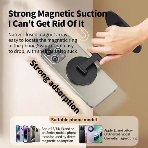 Vista 4 de Soporte magnético para teléfono para escritorio, giratorio de 360 grados, ajustable, plegable, de aluminio para MagSafe con base antideslizante