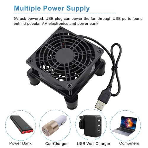 Vista 3 de GDSTIME Enfriador de ventilador de enrutador pequeño de 3.150 in con controlador de 3 velocidades L/M/H, CC 5V USB alimentado por USB, ventiladores