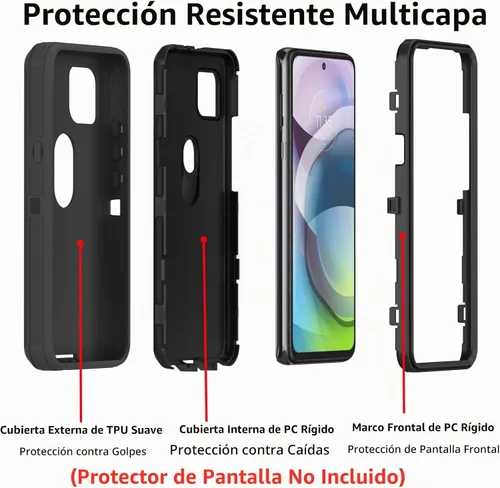 Vista 2 de Funda para Motorola Moto One 5G Ace, funda resistente de poliuretano termoplástico suave, policarbonato duro, resistente, a prueba de golpes, a Negro