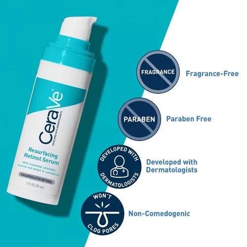 Vista 9 de CeraVe Suero de Retinol Renovador para Marcas Post-Acné, Formulado con Extracto de Raíz de Regaliz y Niacinamida, Suero Iluminador y Minimizador