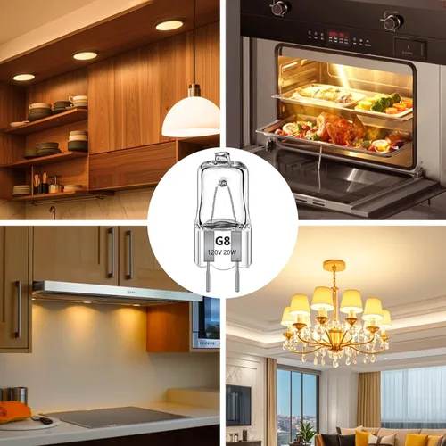 Vista 7 de Bombilla halógena G8 de 20 W, 120 V, blanco cálido 2700 K, bombilla G8 regulable para microondas GE, luces de gabinete, cocina, paisaje, 12