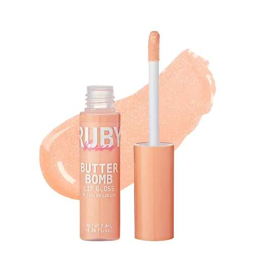 Vista 16 de Ruby Kisses Brillo de labios Butter Bomb Gloss, brillo de labios no pegajoso, vitamina E, tono natural desnudo, maquillaje de labios - 7.8mL