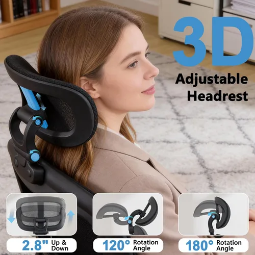 Vista 3 de Office Chair, Ergonomic Office Chair with Headrest, Comfy Home Office Desk Chairs with Lumbar Support & Flip-up Armrests, 330LBS High Back Mesh