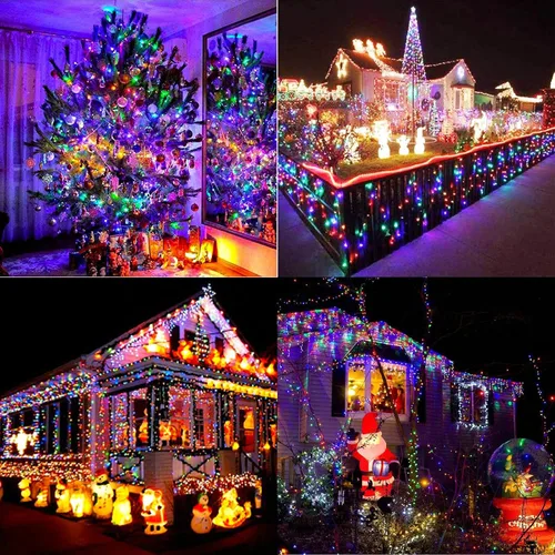 Vista 2 de Luces de Navidad multicolor, 75 pies, 200 luces de cadena LED de Navidad conectables, 8 modos, temporizador, luz de hadas parpadeante impermeable