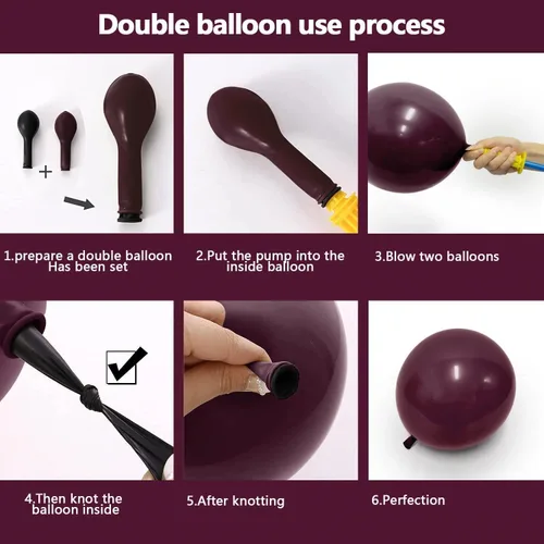 Vista 4 de Globos Burdeos Doble Relleno Morado Oscuro Ciruela Malva Guirnalda de Globos Granate Magenta Globos de Látex para Cumpleaños Despedida de Soltera