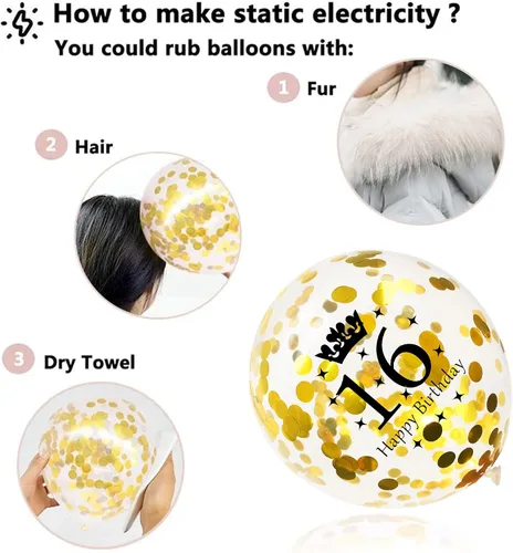 Vista 4 de Decoraciones de fiesta de cumpleaños número 16 para hombres y mujeres, negro y dorado, cartel de feliz cumpleaños negro y dorado, globos de feliz