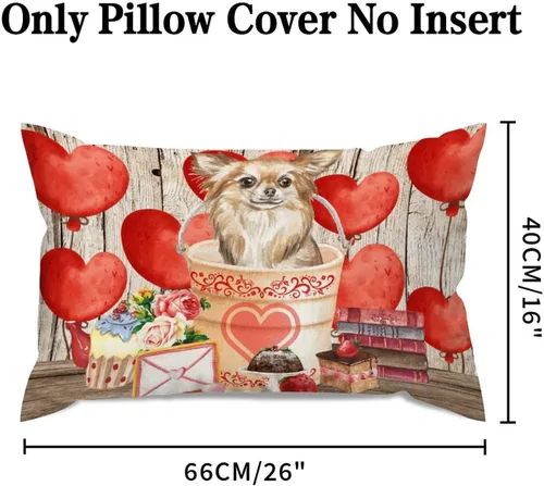 Vista 58 de Fundas de almohada lumbar con textura de madera rústica para perro en cubo, diseño de corazón rojo para el día de San Valentín, fundas de almohada