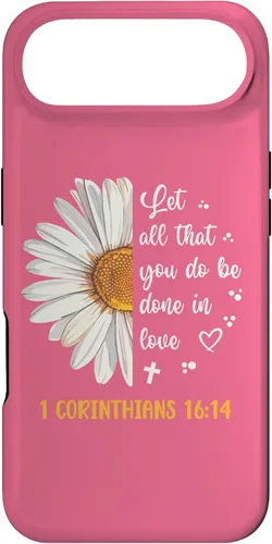 Vista 27 de Linda Daisy 1 Corinthians 16:14 Love Bible Verse for Women Case for iPhone 17