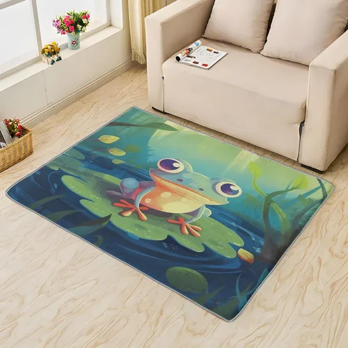 Vista 2 de Alfombra de rana para niños, alfombra de 2 x 3, bonita alfombra de área de animales para decoración de dormitorio y habitación, cuarto de bebé, sala