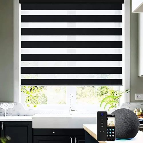 Vista 2 de Persianas de cebra inalámbricas para ventanas, control de luz de privacidad, tamaño personalizado, rodillo de doble capa para el hogar y la oficina
