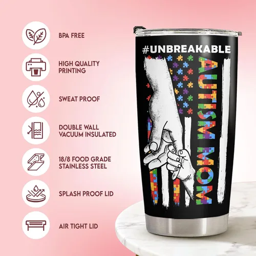 Vista 5 de 34HD Regalo para el Día de la Madre para mamá con autismo – Vaso irrompible para mamá con conciencia sobre el autismo, taza para mamá