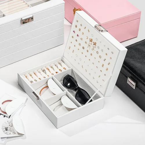 Vista 3 de Joyero organizador para mujeres y niñas, caja de joyería mejorada con 8 bolsas adicionales libres de deslustre, contenedor de almacenamiento