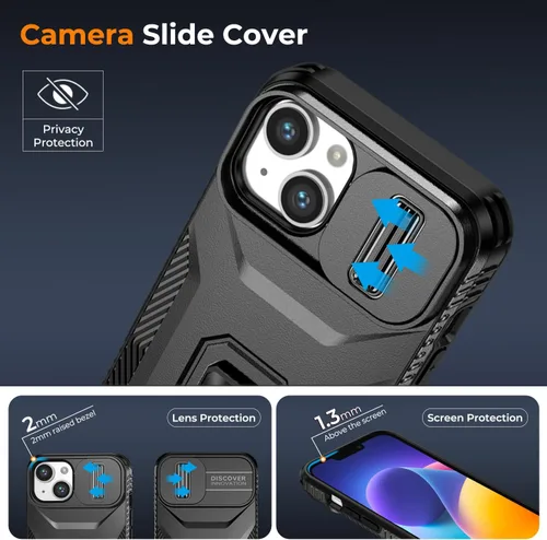 Vista 3 de Funda HakkTaoo para iPhone 13/iPhone 14 de 6.1 Pulgadas con Funda Deslizante para Cámara + Protector de Pantalla (2 Paquetes), Funda Protectora a