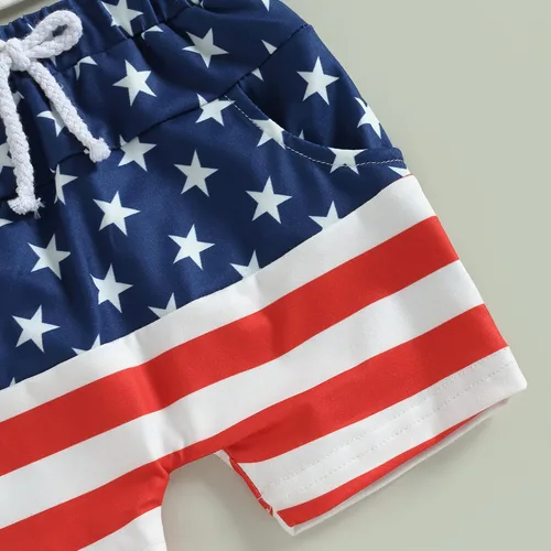 Vista 5 de Conjunto de ropa patriótica con estampado americano para el 4 de julio para bebé y niño del 4 de julio