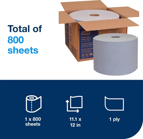 Vista 2 de Tork Limpiaparabrisas de papel industrial resistente azul W1, rollo gigante, 450304