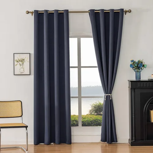 Vista 18 de Cortinas opacas con aislamiento térmico y ojales para dormitorio y sala de estar, 2 paneles, 52 pulgadas de ancho x 63 pulgadas de largo, textura