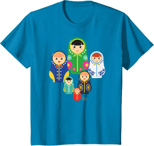 Vista 44 de Matryoshka Russian Nesting Dolls, Rusia - Camiseta de regalo, Azul / Patchwork, S