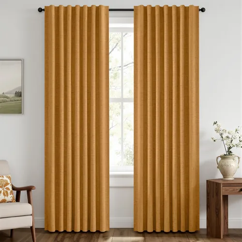 Vista 39 de MIULEE Cortinas de lino 100% opacas para dormitorio, marfil sólido, decoración de lujo, aislamiento térmico, cortinas oscurecedoras para sala