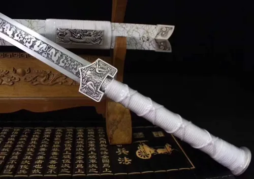 Vista 7 de Espada china, Han jian (hoja de acero al carbono medio, aleación, vaina blanca) longitud 41 pulgadas