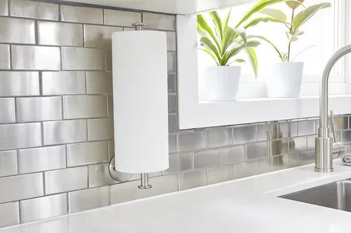 Vista 5 de Soporte de pared para toallas de papel, soporte para toallas de papel para debajo del gabinete, antioxidante, se monta en pared o gabinete, vertical