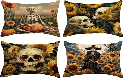 Vista 15 de Fundas de almohada de Halloween de 12 x 12 pulgadas, juego de 4 fundas de almohada decorativas con diseño de truco o trato, fundas de almohada