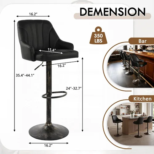 Vista 3 de LSSPAID Juego de 2 taburetes de bar, taburetes de bar giratorios de altura de mostrador ajustable con respaldo y brazos, sillas de bar