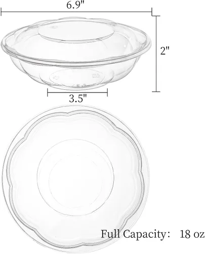 Vista 2 de Paquete de 50 cuencos de ensalada de plástico con tapas, recipiente desechable de 18 onzas para ensalada para el almuerzo, cuencos transparentes