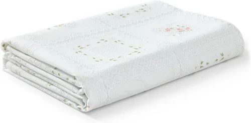 Vista 2 de Threadmade - Mantel / protector de mesa de vinilo de 3 yardas, inspirado en encaje floral, color blanco, 54 pulgadas de ancho x 108 pulgadas