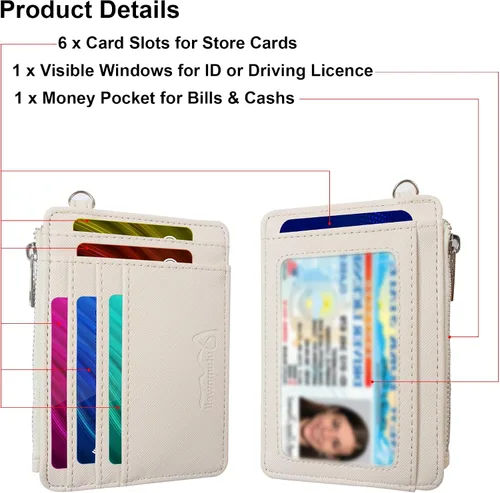 Vista 2 de Billeteras pequeñas para mujer, tarjetero de cuero con bloqueo RFID, cartera delgada y minimalista con bolsillo frontal para tarjetas, Beige, Delgado