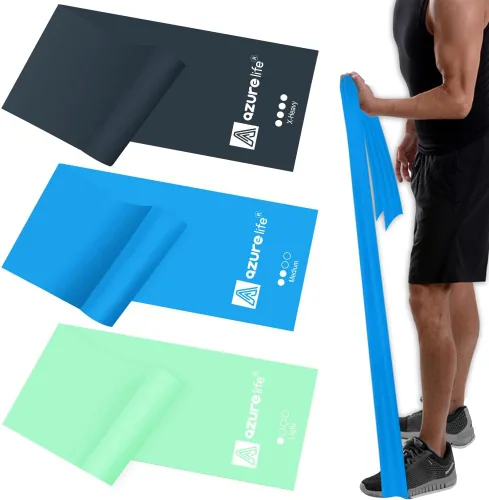 Vista 10 de A AZURELIFE - Bandas de resistencia profesionales largas sin látex, bandas elásticas para terapia física, yoga, pilates, rehabilitación