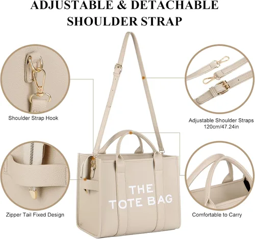 Vista 5 de JQAliMOVV The Tote Bag for Women - Trendy Leather Travel Tote Bag with Zipper Top-Handle Shoulder Crossbody Bag Handbag