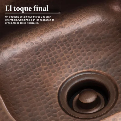 Vista 4 de Sinkology SinkSense - Brida de eliminación para fregadero de cocina con tapón, cobre antiguo, latón sólido, se adapta a drenaje estándar de 3.5