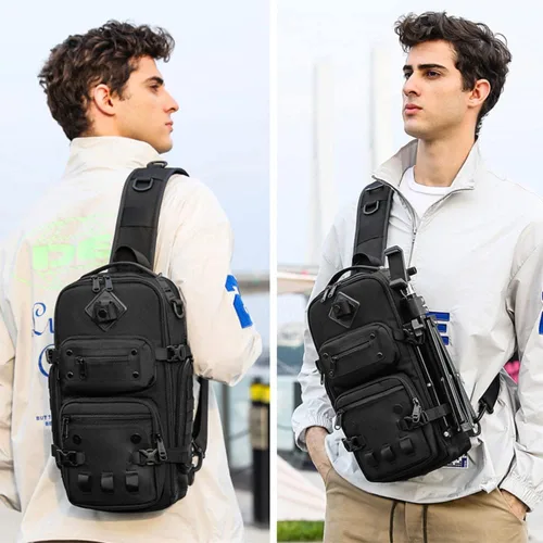 Vista 6 de OZUKO Mochila táctica multiusos, mochila táctica de gran capacidad, mochila EDC impermeable para hombres, Azul, Mochilas Sling