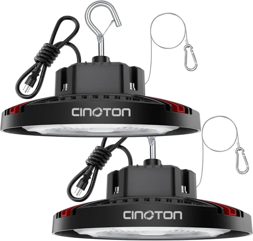 Vista 16 de CINOTON Luz LED UFO de Bahía Alta de 100W, Luces LED de Aluminio para Tienda con 15000LM, Iluminación de Bahía Comercial de 5000K para Almacén