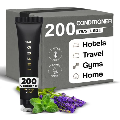 Vista 12 de Infuse Black Hotel Toiletries Bulk Acondicionador de 1 oz Tamaño de viaje Para hoteles, alquileres de vacaciones, gimnasio, lujo, aeropuerto